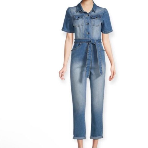 Avec Les Filles Pants - Avec Les Filles Denim Jumpsuit Shortsleeve Blue Cowgirl Cowboy Women Size 30